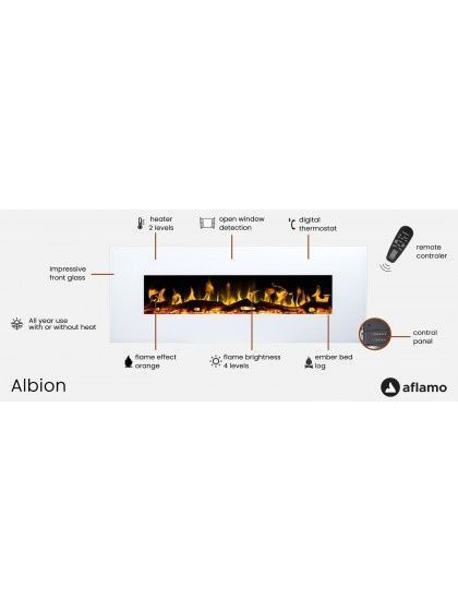Настінний електрокамін AFLAMO Albion 72 з обігрівом Albion 72 white фото
