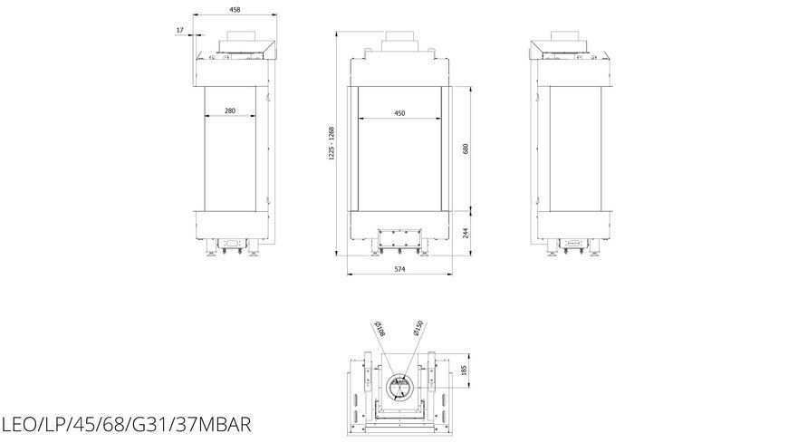 Газовая каминная топка Kratki LEO 45 / 68 LPG 5,7 кВт с трехсторонним стеклом LEO/LP/45/68/G31/37MBAR фото