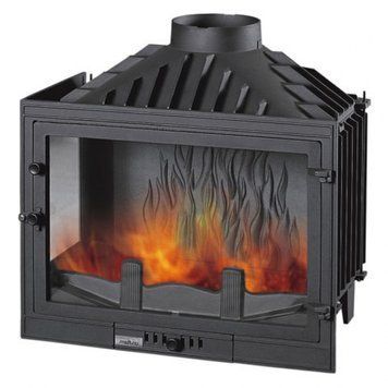 Чугунная каминная топка UNIFLAM 700 STANDART ECO LB 14 кВт с шибером и угловым стеклом 3128 фото