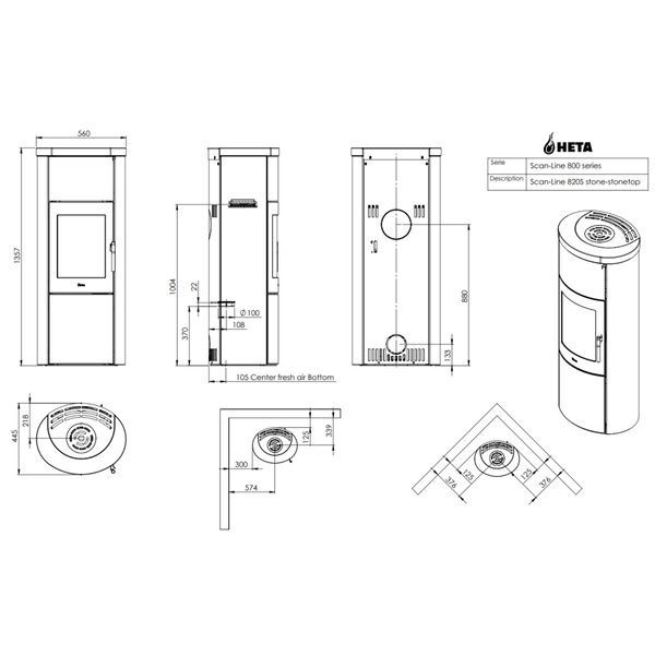 Стальная печь-камин Heta Scan-Line 820S 6,8 кВт на дровах (Sandstone) 80450300/KON1601 фото