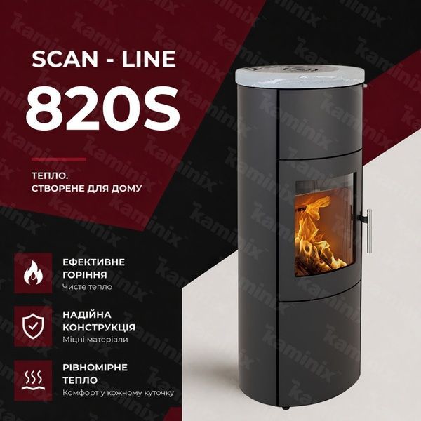 Стальная печь-камин Heta Scan-Line 820S 6,8 кВт на дровах (Soapstone top) 80450300/KON0120 фото