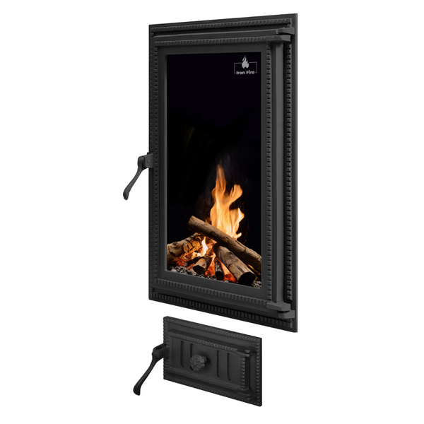 Комплект чугунных дверец Iron Fire Brown 440x640 мм для камина/барбекю с огнеупорным стеклом Robax + поддувальная Style 35 315х180 мм 1479 фото