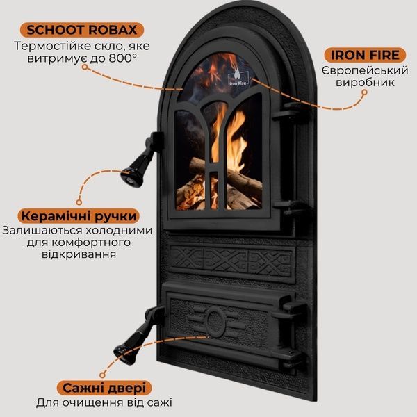 Чавунні дверцята Iron Fire Fagure 305х520 мм для печі/барбекю з вогнетривким склом Robax 1123 фото