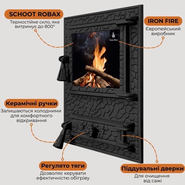Чугунная дверца Iron Fire Vision 370х490 мм для печи/барбекю с огнеупорным стеклом Robax 1138 фото