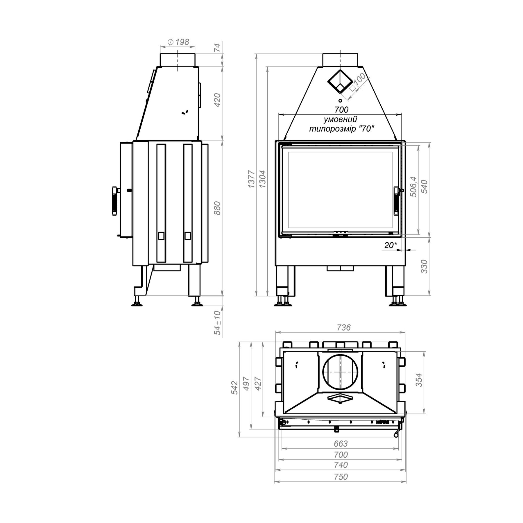 Креслення камінної топки M-FIRE 70