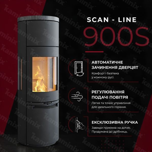 Теплоакумулююча піч-камін Heta Scan-Line 900S side windows 6,8 кВт на дровах (Blackwood top) 8059-019598/KON0180 фото