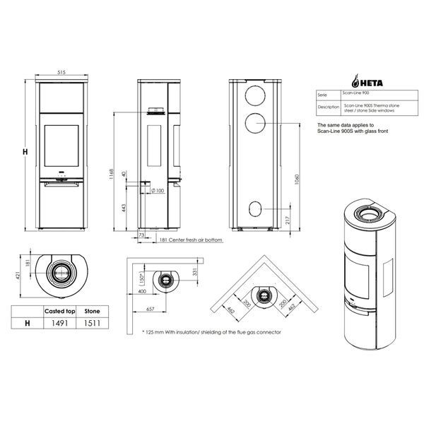 Теплоакумулююча піч-камін Heta Scan-Line 900S side windows 6,8 кВт на дровах (Blackwood top) 8059-019598/KON0180 фото