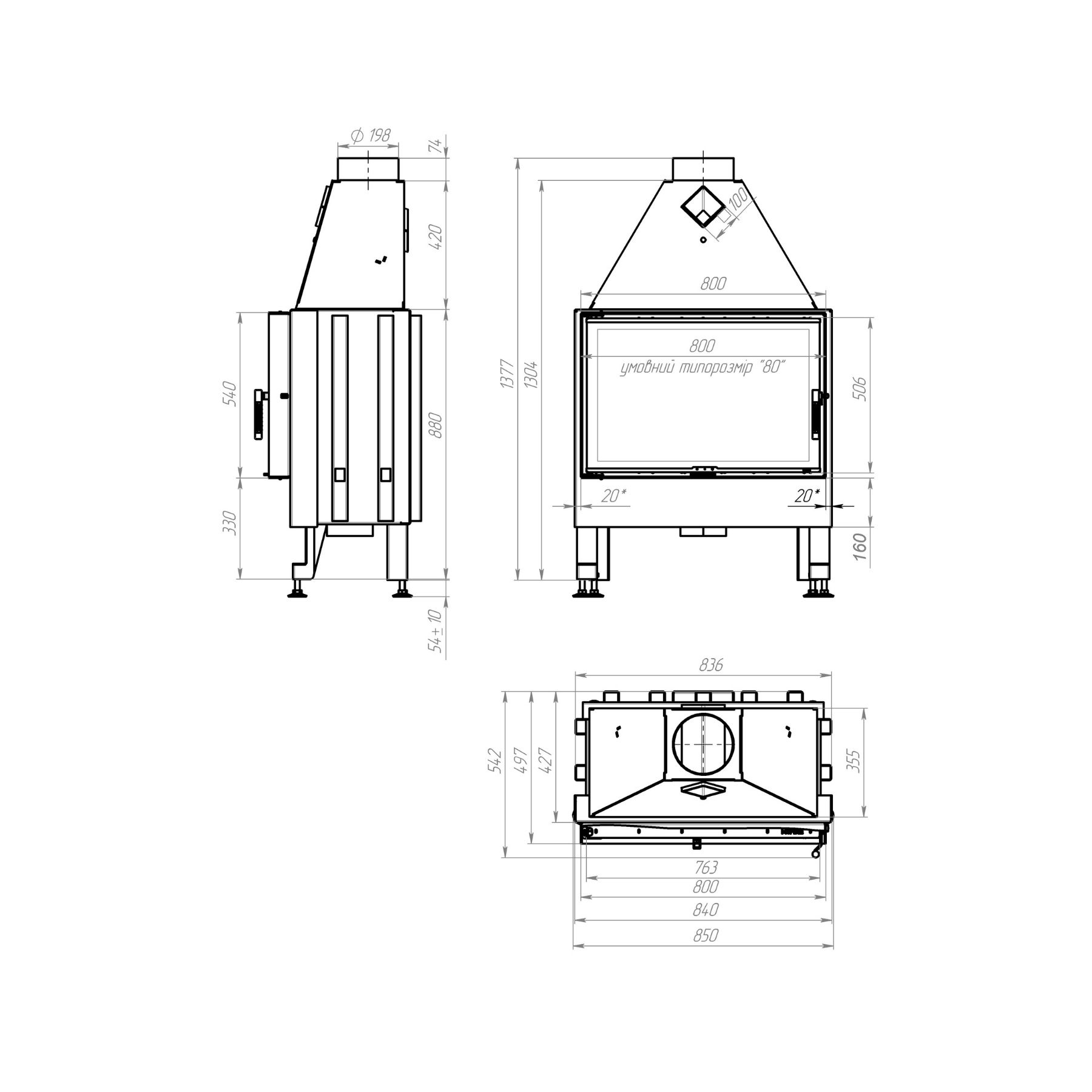 Креслення камінної топки M-FIRE 80