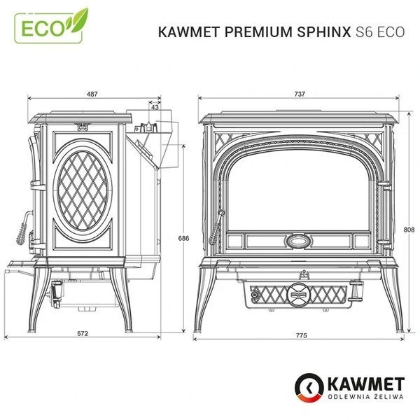Чугунная печь-камин KAWMET Premium SPHINX S6 ECO 13,9 кВт на дровах S6 фото
