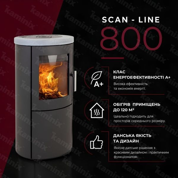 Сталева піч-камін Heta Scan-Line 800 6,8 кВт на дровах (Soapstone top) 80450000/KON0120 фото
