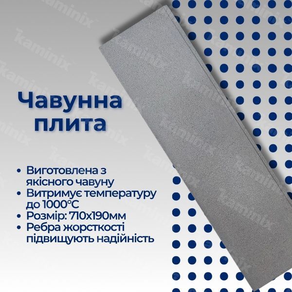 Чавунна плита для печі/барбекю ГЛВТ 710х190 мм глуха 8438 фото