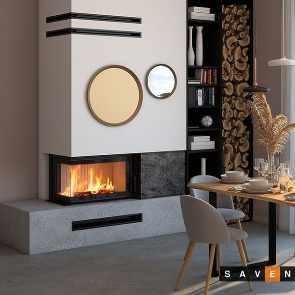 Сталева камінна топка SAVEN Energy 75х50х47L 15,1 кВт ECO з кутовим склом SE/75/50/47/L фото