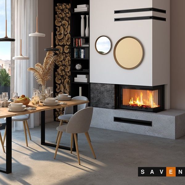Сталева камінна топка SAVEN Energy 75х50х47R 15,1 kВт ECO з кутовим склом SE/75/50/47/R фото