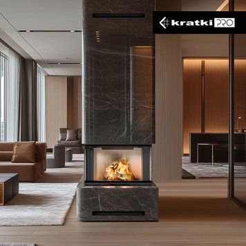 Стальная каминная топка KRATKI REGNOR 800/400 8 кВт с трехсторонним стеклом и гольотиной REGNOR/800/400 фото