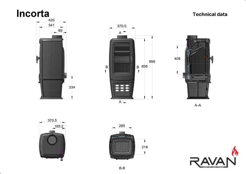 Чавунна піч камін Ravan Incorta 10 кВт на дровах 5280 фото