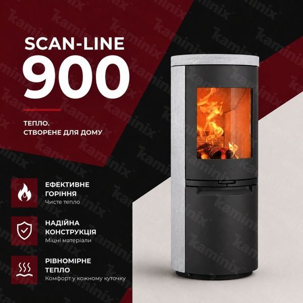 Сталева піч-камін Heta Scan-Line 900 6,8 кВт на дровах (Soapstone) 8059-010659/KON1201 фото