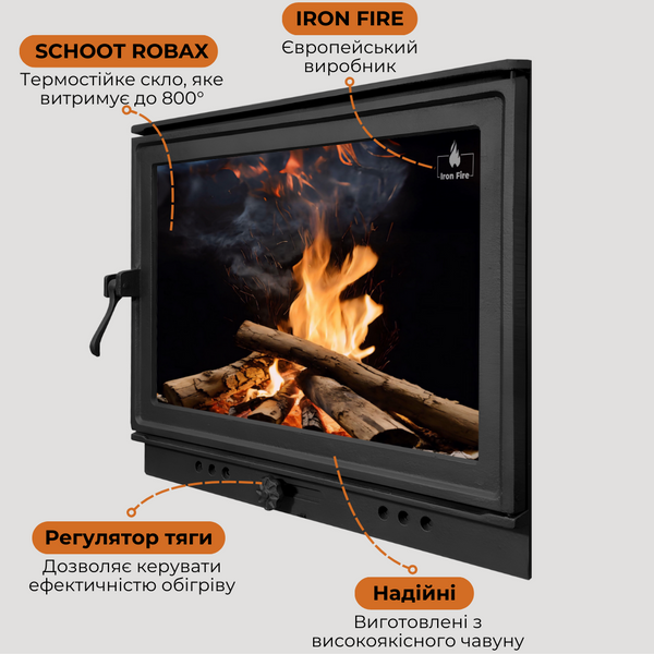 Чавунні дверцята Iron Fire Neil 575x495 мм для каміна/барбекю з вогнетривким склом Robax 1249 фото