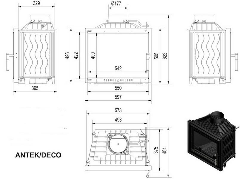 Чавунна камінна топка KRATKI ANTEK 10 DECO 10 кВт ANTEK/DECO фото