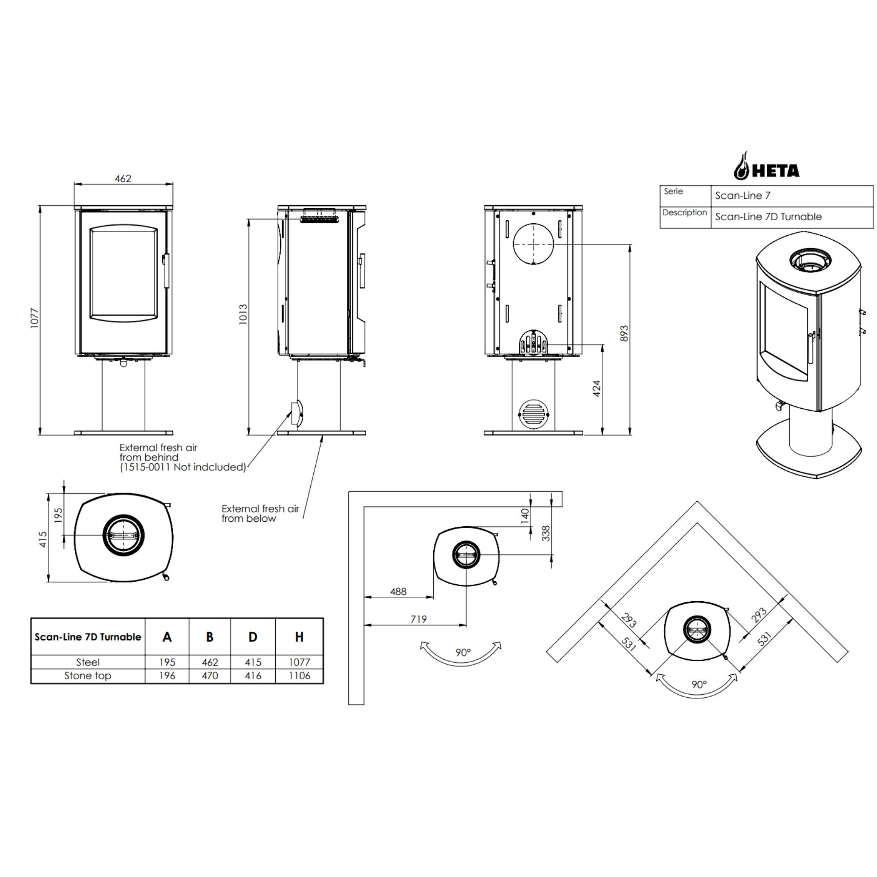Креслення печі Heta Scan-Line 7D 4,5 кВт