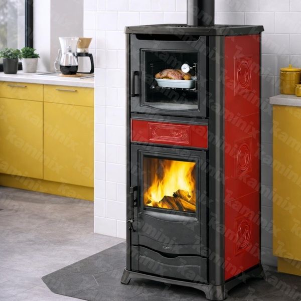 Варочная печь-камин La Nordica TERMOROSSELLA PLUS FORNO DSA 11,1 кВт с водяным контуром и духовкой (CERAMICA Liberty Bordeaux) 3004500 фото