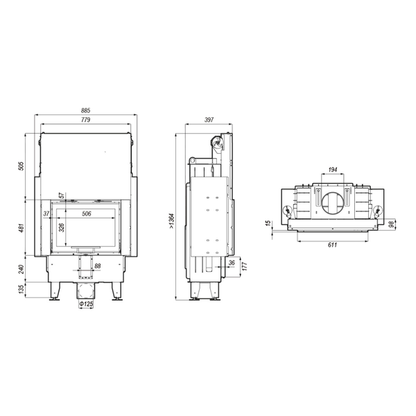 Сталева камінна топка DEFRO HOME INTRA SM G SLIM 6 кВт з гільйотиною(чорний шамот) KOM-IN-SM-SLIM-G-black clam фото