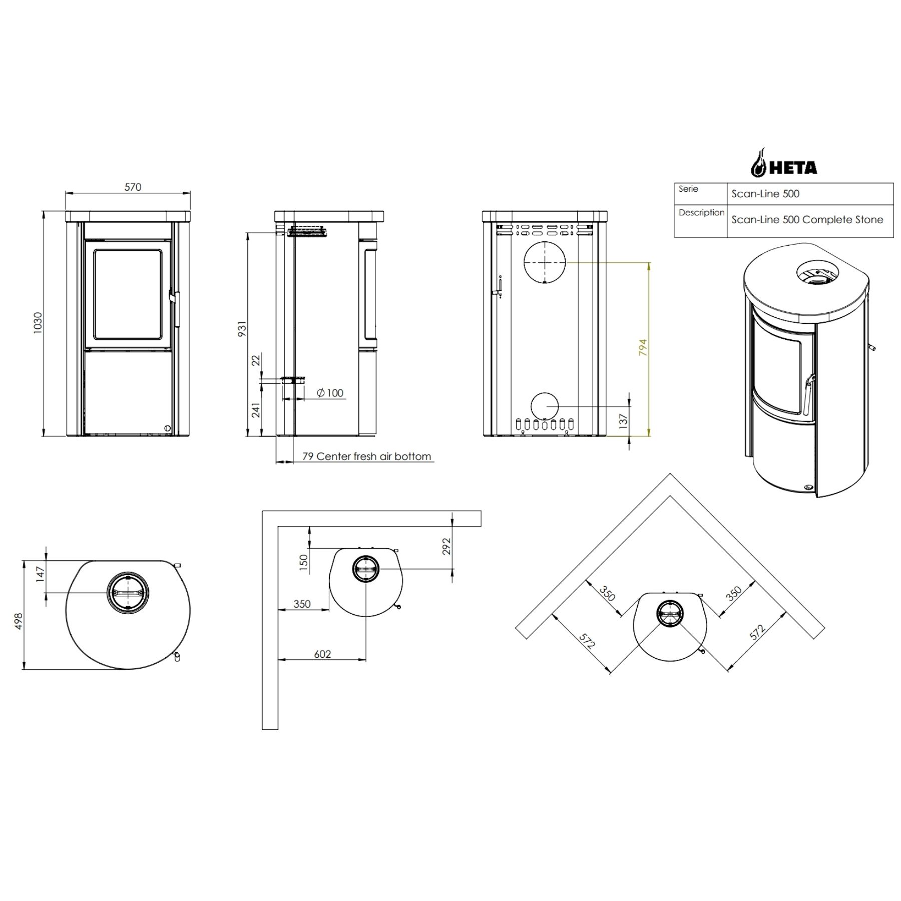 Чертёж печи Heta Scan-Line 500 6 кВт