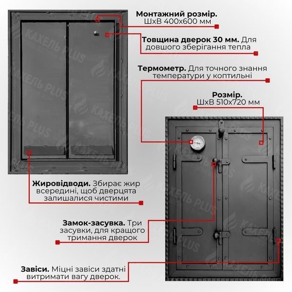 Дверцята для коптильні STYLE 500x700 утеплені з вогнетривкої сталі 8424 фото