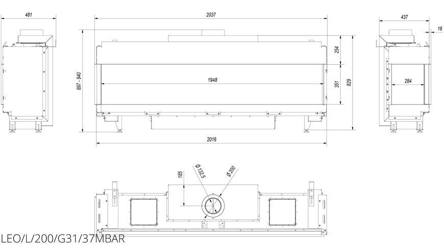 Газовая каминная топка Kratki LEO 200 BS LPG 17 кВт с левым угловым стеклом LEO/L/200/G31/37MBAR фото