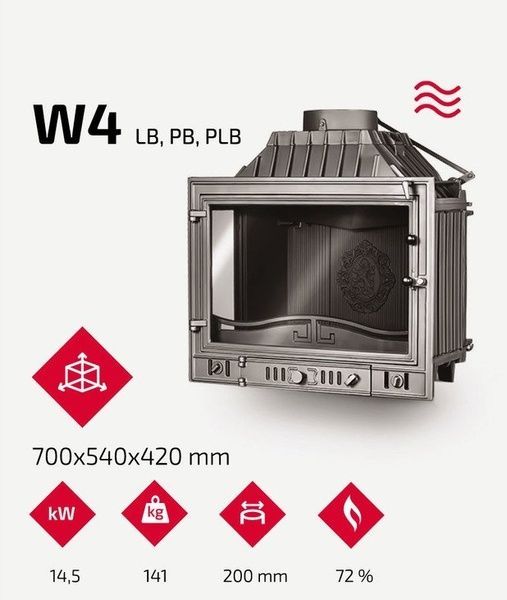 Чавунна камінна топка KawMet W4 14.5 кВт з лівим боковим склом KAW-MET W4 LB фото