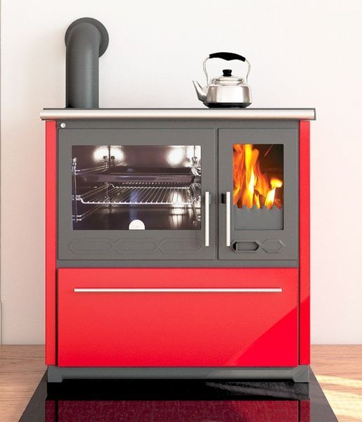 Отопительно-варочная печь PLAMEN 850 GLAS 8 кВт (красная) 5532 фото