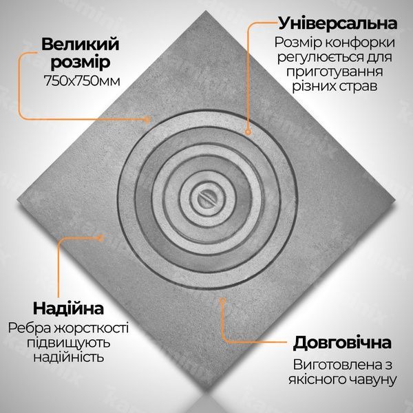 Чугунная плита для печи/барбекю ГЛВТ 750х750 мм с конфоркой під казан 8470 фото