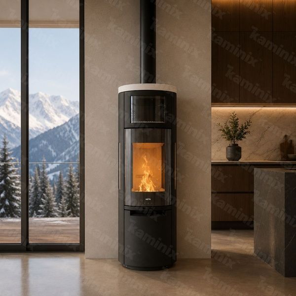 Стальная печь-камин Heta Scan-Line 900B side windows с духовкой 6,8 кВт на дровах (Limestone top Glass door) 8059-022354/KON9190/KON0190 фото