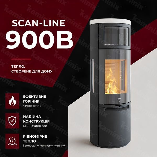 Стальная печь-камин Heta Scan-Line 900B side windows с духовкой 6,8 кВт на дровах (Limestone top Glass door) 8059-022354/KON9190/KON0190 фото