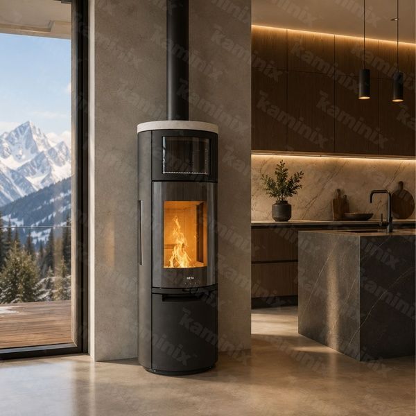 Стальная печь-камин Heta Scan-Line 900B side windows с духовкой 6,8 кВт на дровах (Limestone top Glass door) 8059-022354/KON9190/KON0190 фото