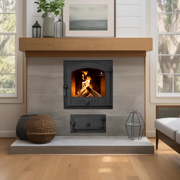 Комплект чугунных дверец Iron Fire Style 50 485х485 мм для камина/барбекю с огнеупорным стеклом Robax + поддувальная Style 50 315х165 мм 1477 фото