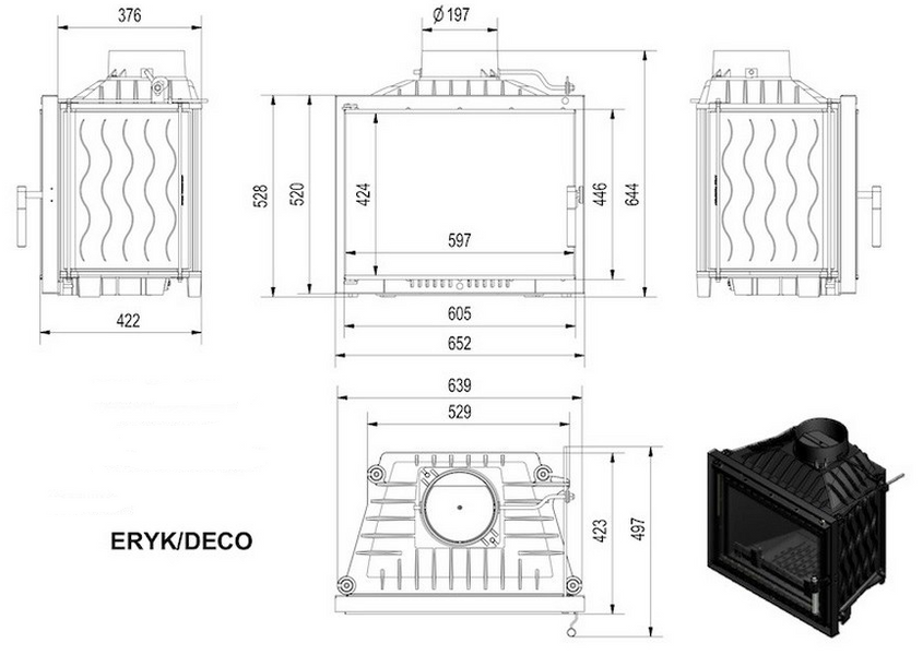 Чавунна камінна топка KRATKI ERYK 12 DECO 12 кВт ERYK/DECO фото