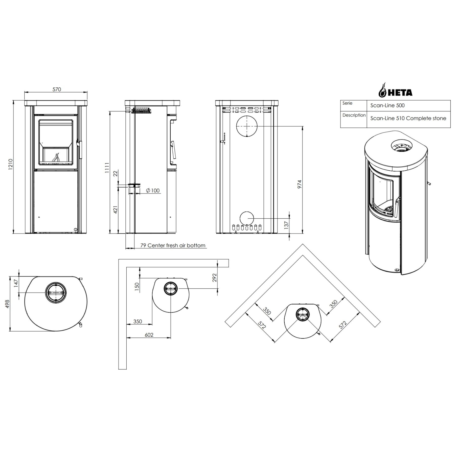 Чертёж печи Heta Scan-Line 510 6 кВт