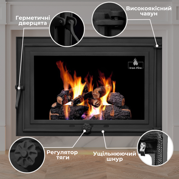 Чугунные дверцы Iron Fire Adam 640x440 мм для камина/барбекю с огнеупорным стеклом Robax 1259 фото
