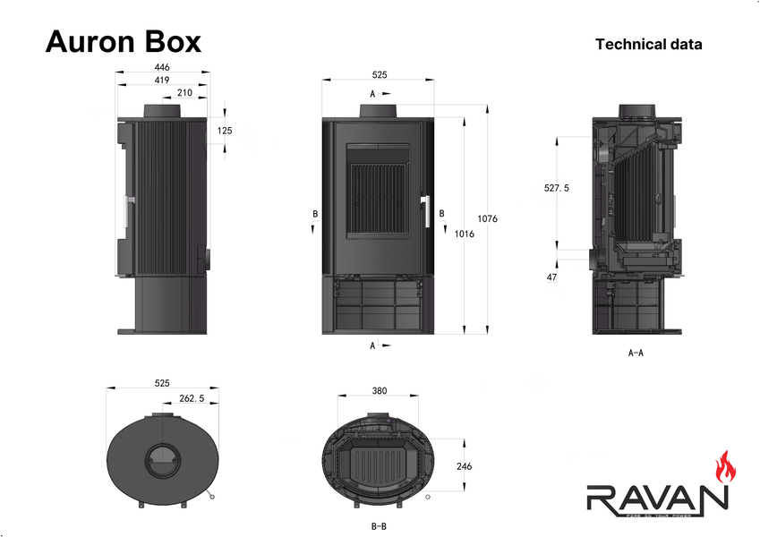 Чавунна піч камін Ravan Auron box 12 кВт на дровах 5297 фото