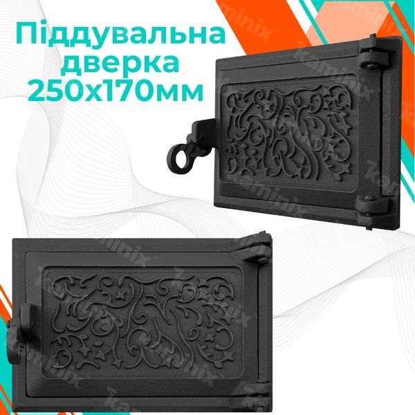Піддувальні дверцята чавунні для каміна/печі ВД-ЯП Павутинка 250х170 мм (чорні фарбовані) 1554-black фото