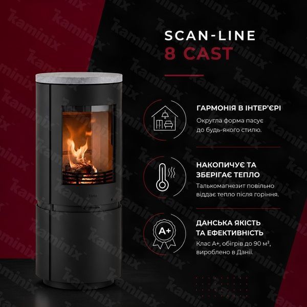 Сталева піч-камін Heta Scan-Line 8 cast 4,7 кВт на дровах (Black soapstone top) 80560000/KON1101/KON9090 фото