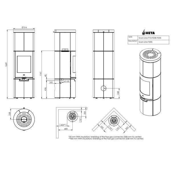 Теплоаккумулирующая печь-камин Heta Scan-Line 920S 6,8 кВт на дровах (Greywood and Glass Front) 8059-028562/KON9190/KON2201 фото