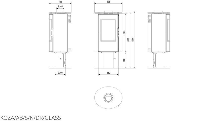 Сталева піч-камін Kratki KOZA AB S/N/DR GLASS на дровах 8 кВт на ніжці KOZA/AB/S/N/DR/GLASS фото