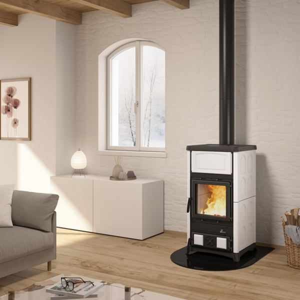 Чавунна піч-камін La Nordica CONCITA White Infinity 11,8 кВт з конфоркою на дровах 3000321 фото