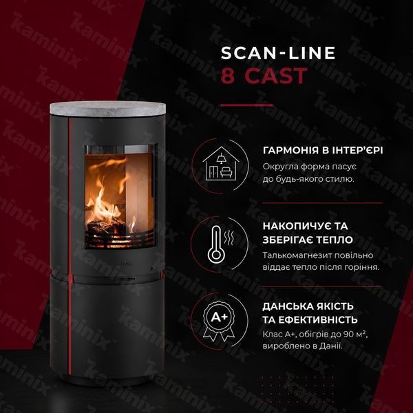Стальная печь-камин Heta Scan-Line 8 cast 4,7 кВт на дровах (Red soapstone top) 80560000/KON1101/KON9092 фото