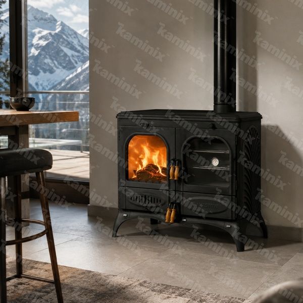 Чугунная кухонная печь на дровах Flame Stove Palm Kuzineli Horizontal 15 кВт FS-065 фото
