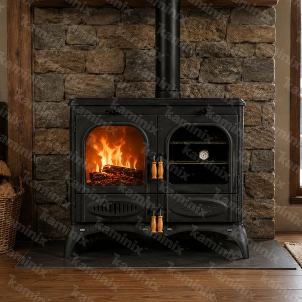 Чугунная кухонная печь на дровах Flame Stove Palm Kuzineli Horizontal 15 кВт FS-065 фото
