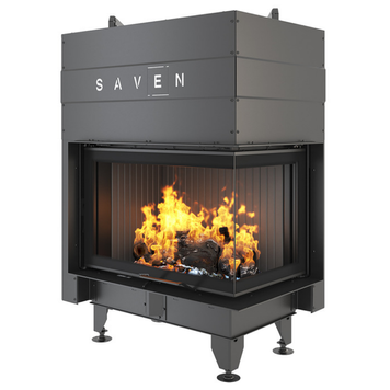 Сталева камінна топка SAVEN Energy Up 75х50х47R 15,1 кВт ECO з гільйотиною та кутовим склом (чорний шамот) SE/75/50/47/R/Up/BL фото