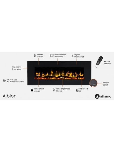 Настінний електрокамін AFLAMO Albion 36 з обігрівом Albion 36 фото