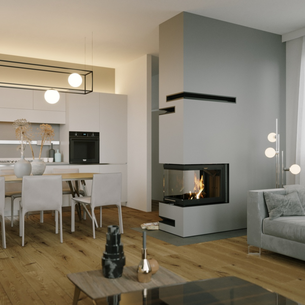 Сталева камінна топка DEFRO HOME INTRA SM U G 16 кВт з гільйотиною (білий шамот) KOM-PR-SM-UG-white clam фото